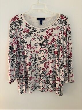 Karen Scott White Paisley-Print Long Sleeve Top in Red & Black
